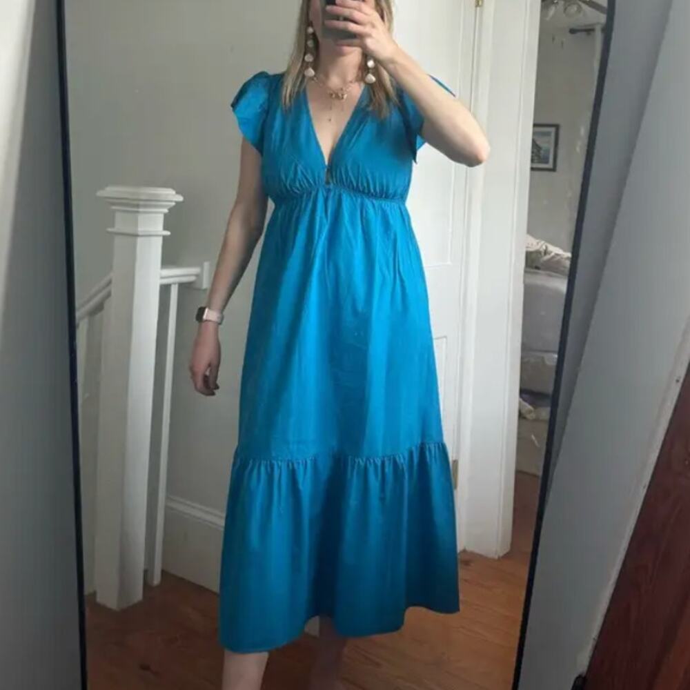 Rails Cerulean Blue Midi Dress SMALL Cottage Tiered Ruffle Cotton Designer $248 - Picture 4 of 11